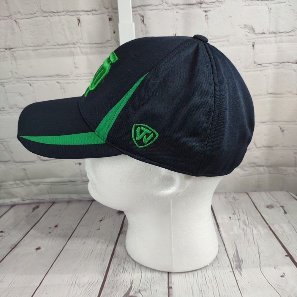 Top of the World Notre Dame Hat Memory Fit Green Shamrock ND Logo Navy Blue Cap - Picture 3 of 10